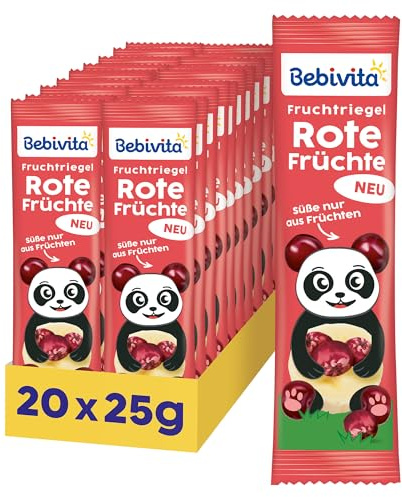 Bebivita Fruchtriegel Rote Früchte (20 x 25g), Süße nur aus Früchten, perfekter Snack für zwischendurch