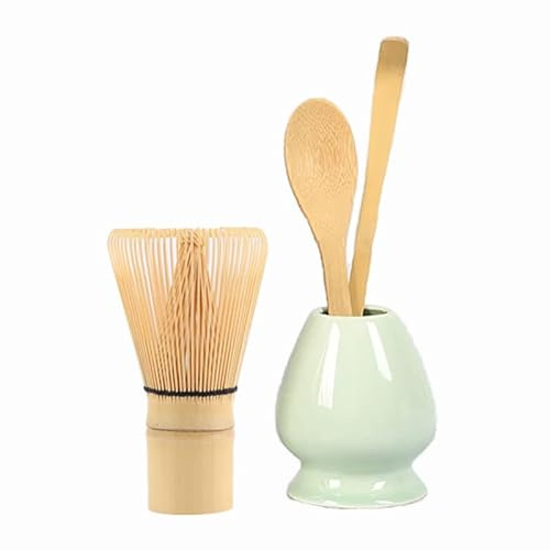 Matcha Set di 4 pezzi, Matcha Kit, set di frusta matcha in bambù, accessori per matcha con cucchiaio matcha e supporto in ceramica, ideale per la preparazione e le cerimonie del tè