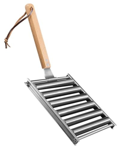 PAMINGONO Edelstahl Wurstrollrost Mit Glatter Oberfläche Und Robustem Holzgriff Für Lagerfeuer Gartengrill Und Outdoor Einsätze
