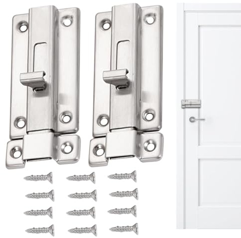 Verrou de porte coulissant - Verrou de porte sans clé - Verrou de porte de sécurité - Serrure de porte argentée - Pour porte de chambre à coucher, porte de toilettes - Loquet manuel sans clé -
