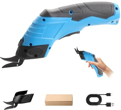 Electric Scissors Wireless Cardboard Cutter Electric Fabric Scissors Box Cutter, Rechargeable Powerful Fabric Cutter for Crafts Leather Carboard Carpet Plastic Felt (Blue)