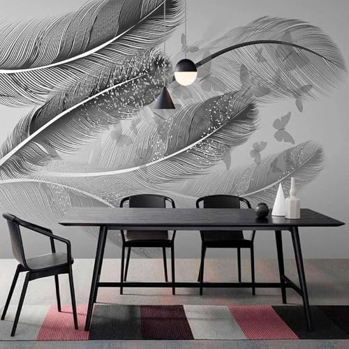 Einfach Schwarz Weiß Grau Feder Schmetterling 3D Tapete Tapeten Büro Wohnzimmer Sofa Schlafzimmer TV Hintergrund Wand Dekoration-400cm×280cm