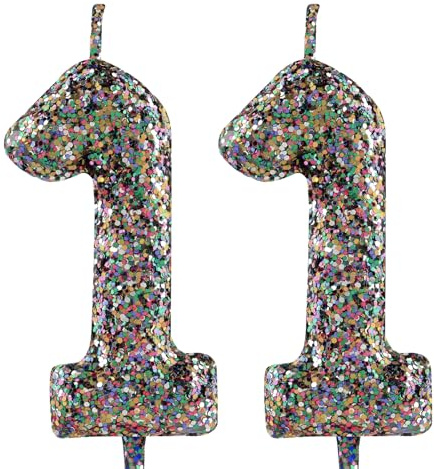 11th Birthday Candle Pretty Multicolour Glitter Number 11 Candles Cake Topper Decorations Happy Birthday Candle for Girls Boy Women Anniversary Celebrations Party Supplies