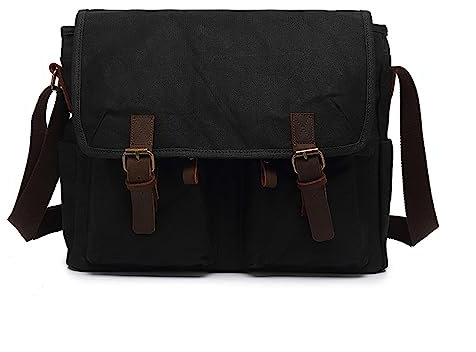 WAOYANM Herren Umhängetasche Aus Vintage Outdoor Travel Canvas Schultertasche Kuriertasche Multi Pocket Laptop Tasche Work Business Messenger Bag Satchel Seitenbeutel black