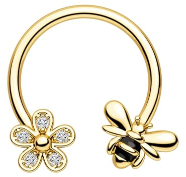 CM Crareesi Mania Septum Piercing Gold Blume & Biene Helix Daith Ring 16G Hufeisen Piercing Chirurgenstahl Ohr Helix Piercings 10mm Knorpel Ohrringe Ring