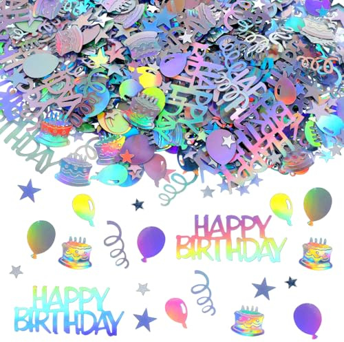 1300PCS Birthday Confetti, Iridescent Happy Birthday Confetti for Table with Storage Box Circle Star Letters Shape Table Scatter for Disco Themed Party Baby Shower Decorations