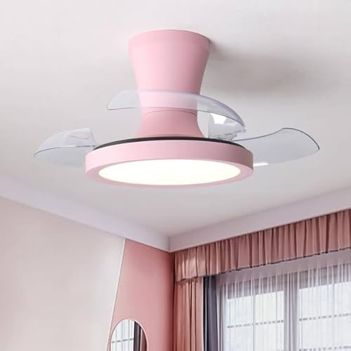 LJX 60cm Ventilador de Techo Sin Aspas con Luz Infantil 6 Velocidades Motor Dc Silencioso Temporizador Aspas Retráctiles Lámpara Ventilador Niñas para Dormitorio Infantil Cocina, Rosa
