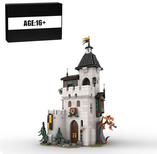 RCARTOYRTR Mittelalterlich Burg Klemmbausteine, Ritter Weißer Turm Schloss Baustein Entworfen von Bricks_Fan_uy, Modell-Palast Geschenk für ab 14 Mädchen und Jungen - 1213 Stück MOC-189672