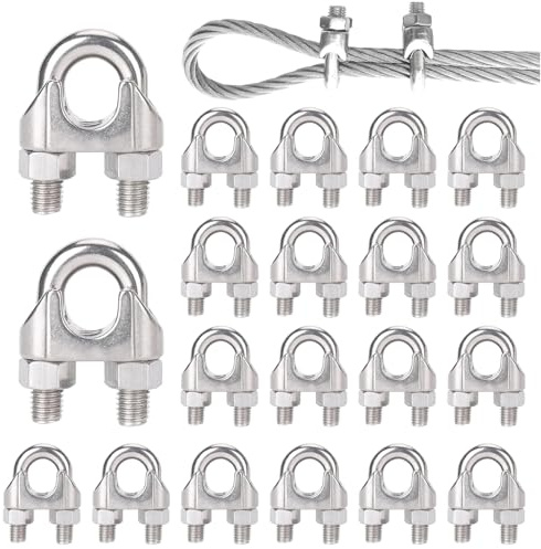 CHUANFU 20 Pezzi M3 Morsetti per Filo Stendibiancheria, Morsetti per Cavo Acciaioin Inox 304, Morsetto per Fune Bullone a U, per Cavi, Patio e Vele da Sole,Tenda Fissa Appendere Bandiera