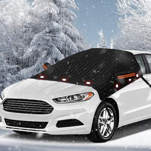 Protege Pare Brise Givre 144*125cm,Protection pare Brise Hiver Repliable 9 Magnétique et 2 Cache-Oreilles Réfléchissants,Universelle Protège pare Brise Hiver Anti Givre,Glace,Pluie,UV,pour Voiture,SUV