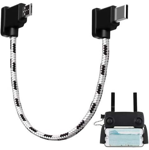 Micro-USB auf Typ-C Fernsteuerung Kabel für Drohnen, Micro AB auf USB C Nylonkabel 14.5cm Rechter Winkel Datenübertragungskabel OTG Handy Draht für DJI Mavic Mini/SE/Air 1st/ Pro/Spark/Phantom