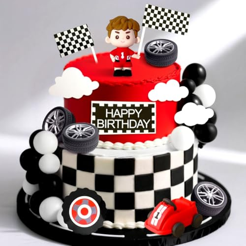 JeVenis decoración pastel coches carreras banderines cuadrados tartas | decoración pastel coches carreras banderines cuadrados tartas infantiles cumpleaños dos velocidades necesito cuatro a toda