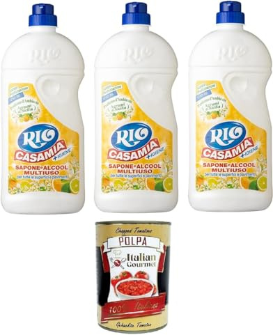 Italian Gourmet Sapone e Multiuso detergente 3 x 1250ml Agrumi Duft | Pavimenti, superfici lavabili, cucina; mit sizilianischer Zitrusnote, Gesamtnettogewicht 3,75 L + Kostenlos Polpa 400g