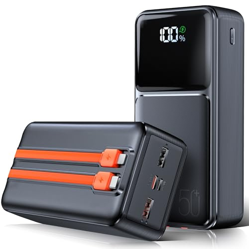Power Bank 50000mAh con Ricarica Rapida QC22.5W e USB-C PD20W, 3 Porte IN/OUT Compatibile con iPhone/Samsung, Display LED - Per Telefono, Tablet, Viaggi, Campeggio