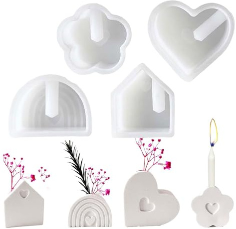 4 Stück Silikonformen Gießformen – Kerzenhalter Silikonform Weihnachten, Gießform für Gips, Seife & Harz, Wiederverwendbare Gießformen Silikon für Stabkerzen, Teelichter & Blumenarrangements