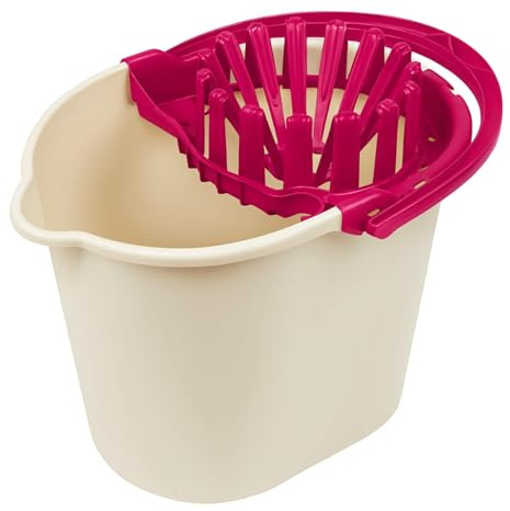 Cubo Fregona Escurrefacil, Cubo para Fregar, Cubo de Limpieza, 31,5 cm Altura x 29 cm Fondo, escurrido de la fregona mínimo Esfuerzo, Capacidad 14 litros, Plástico PP5, Beige y Rojo