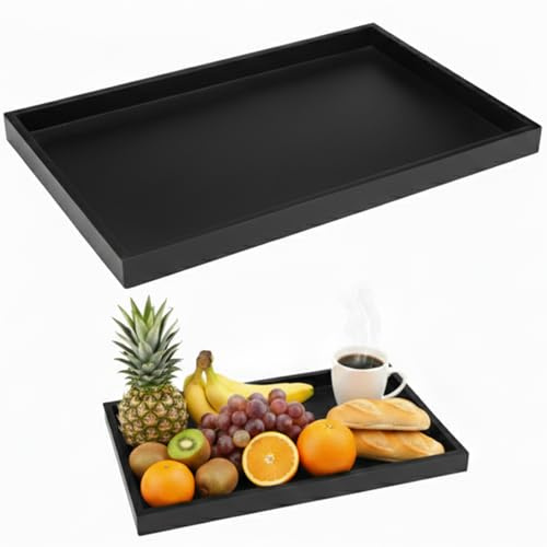 Vassoio da portata, rettangolare in legno, vassoio decorativo, versatile, vassoio per cucina, sicuro e durevole, ristorante e bar, 30 x 20 x 2 cm,nero