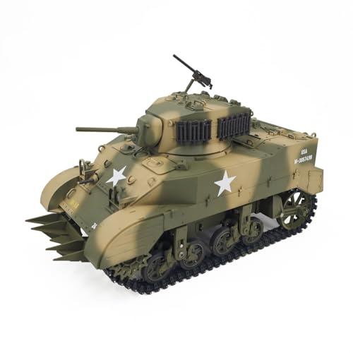 1:16 US M5A1 Ferngesteuertes Panzer Modell Für Erwachsene& Hobbyist, 2,4 GHz Stuart Leichtpanzer Mit Sound- Und Lichteffekten, Teleskopierbarem Rauchauspuff, Zwei Batterien (Zweifarbige Tarnung)