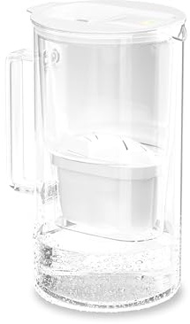 Wessper carafe filtrante en verre 2L avec compteur LED, cartouche - Blanc | carafe filtrante d'eau, pichet en verre, carafe eau compacte avec 2 cartouche filtrante à charbon actif, sans BPA