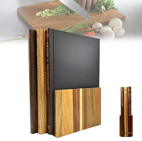Bokskärbräda set om 3 med stativ, skärbräda i bokdesign, dubbelsidig köksbräda för kött och grönsaker ost, formstabil, perfekt som hushållsgåva