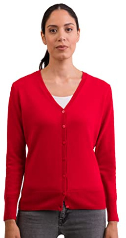 CASH-MERE.CH 100% kashmir damtröja cardigan V-ringad | kofta V-ringad 2-trådig, röd, XL