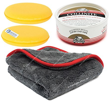 Collinite Double Coat 476s Carnauba Auto Wachs +2 Pads + APS Hyper Finish Microfasertuch 1200GSM