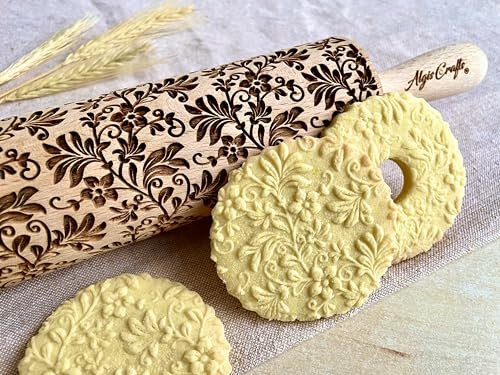 Nudelholz mit TANZEN BLUMEN für hausgemachtes Gebäck. Teigroller mit Blumen. Nudelholz mit muster von Algis Crafts