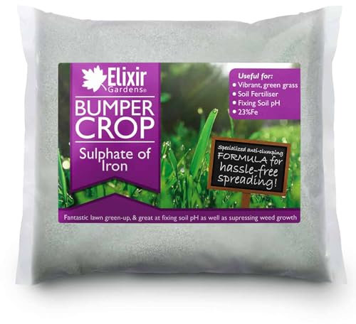 Elixir Gardens Bumper Crop Sulphate of Iron | From 200g to 25kg | Lawn Tonic, Turf Hardener & Grass Treatment | Soluble Ferrous Sulphate | 500g Re-Sealable Bag | Makes 40L of Liquid Feed