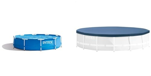 Intex Piscine Cadre Métal - Piscine Hors Sol - Ø 305 x 76 cm & bâche Protection pour Piscine Ronde 3m05