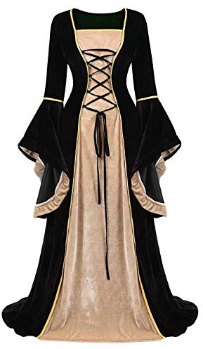Josamogre Mittelalter Kleidung Damen samtkleid samt Kleid Renaissance viktorianischen Kostüm maxikleid Vintage Retro trompetenärmel