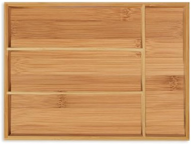 Relaxdays Besteckkasten, 4 Fächer, Bambus, Schubladenkasten klein, Besteck & Küchenutensilien, HBT 5x26x35,5 cm, Natur