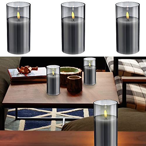 LED Echtwachs-Kerze im Glas 7,5x15cm 3er Set, warmweiß, Timerfunktion