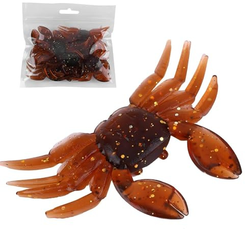 Appât de Crabe de Simulation, 10pcs leurre de Crabe Souple en Plastique Artificiel Appât Souple de pêche en Eau Douce et salée de Crabe de Simulation 3D(Le Brun)