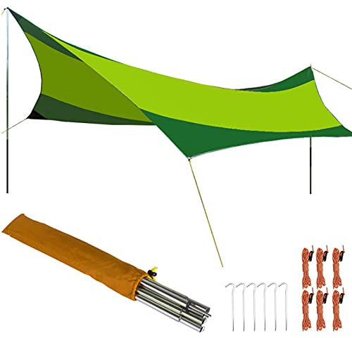 Wasserdichter Camping-tarp, 5.5x5.6 M Zeltplane Wasserdicht, Camping Hammock Plane, Tragbarer Tarp Multifunktionale Outdoor Camping Reisende Markise Rain Tarp für Backpacking,Fruit Green+Dark Green