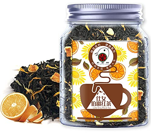 Plant Gift Lady Grey Black Tea, Loose Blatt Ceylon Schwarzer Tee, Orangenschale, Chrysantheme Obst Schwarzer Tee, heißes u. Eistee, natürlich, aromatisiert 50g / 1.76oz