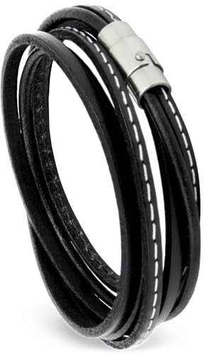 Simaru Lederarmband Wickelarmband mit Edelstahlverschluss inkl. Magnet für Frauen & Männer, Armband Premium Qualität Made in Germany, Größe S bis XL