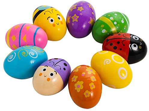JOYIN 18 PCs Ostern Hölzerne Percussion Musikalische Ei Maracas Egg Shakers für Party Gefallen, Ostereiterssche, Osterei Maracas, Musikinstrument Requisinen, Korb Füller Füller