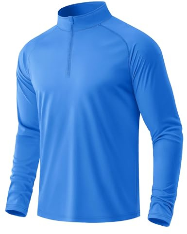 MAGCOMSEN Camiseta Manga Larga Hombre Deporte con Cremallera 1/4, Protección UPF 50+, Secado Rápido, Camiseta Funcional Running