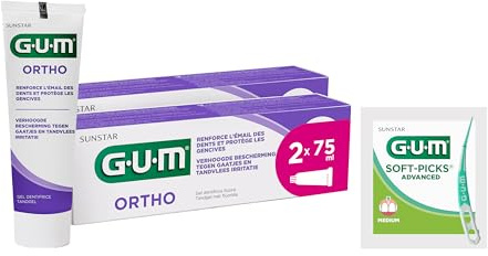 GUM ORTHO Zahnpasta | speziell für Zahnspangenträger | reduziert Plaquebildung | stärkt den Zahnschmelz | Pfefferminzgeschmack | 2 x 75ml (mit 1 Gratisprobe)