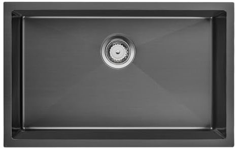 Lavello da cucina con 1 vassoio 70 x 44 cm, Auralum Lavello in acciaio inox con set di scarico e tappo, lavabo da cucina da incasso, a fiori o sotto piano, lavello nero