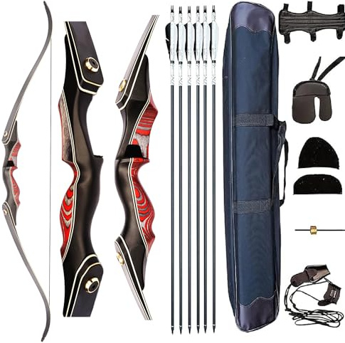 PMZ Recurve Bow and Arrow Set, Newset Professional Aldults Archery Hunting Bow Kit, 60'' Wooden Takedown Bow, for Youth Beginners to Advanced Outdoor Practice & Hunting, Right Hand, 20 lbs