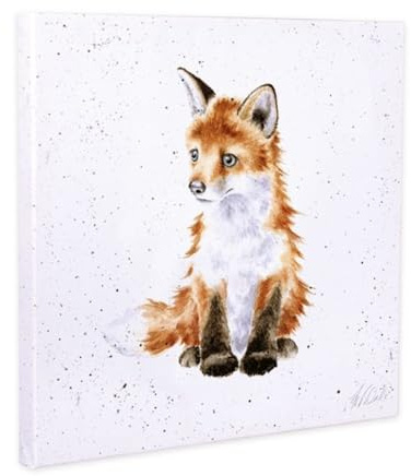 Wrendale Bild, Kinderzimmer, Tiermotiv, Leinwandbild, 20x20 cm, Geschenkidee, Babyzimmer Einrichtung, Dekoration, Geschenk zur Geburt (Fuchs)