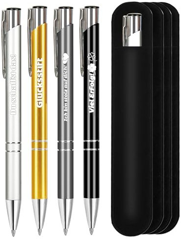 NETONDA 4er Inspirierender Kugelschreiber mit Spruch Viel Erfolg! Du schaffst das! Kuli mit Gravur Glücksbringer Metall Druckkugelschreiber für Kollegen Mitarbeiter Abschluss Jubiläum Geschenk