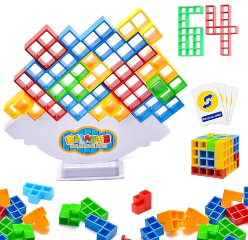 Tetra Tetris Tower Spiel Erwachsene 64pcs,Balance Team Tower Spiele Game Schaukelstapel hoch Kinder-Balance-Spielzeug,Stack Attack Spielzeug,Montessori Geschenk Geschenk für Jungen Mädchen ab Jahre 3+