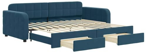 vidaXL Tagesbett Ausziehbar mit Schubladen Blau 90x200 cm Samt