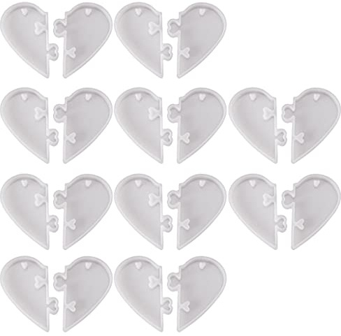 Lot de 10 moules en silicone en forme de cœur avec trou pour les amateurs de puzzle et de pendentifs pour la fabrication de porte-clés ou de bijoux en résine époxy unique pour bijoux