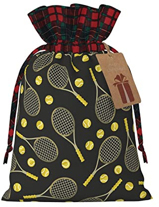 COMAAM Lustige Tennisschläger Und Tennisbälle Farbige Leinen Bundle Geschenk Tasche Aufbewahrungstasche Süßigkeiten Tasche Geeignet Für Weihnachtsfeier Geschenkverpackung