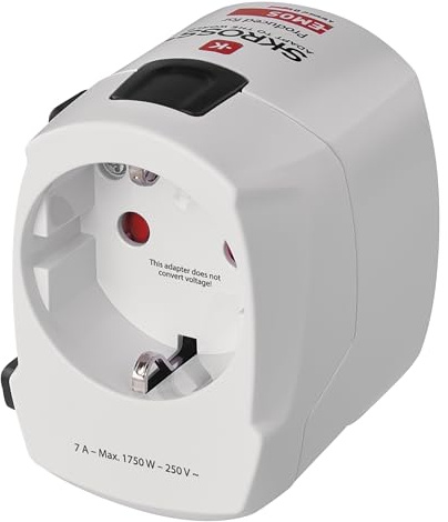 EMOS universaler Reisestecker/Reiseadapter für Europäer im Ausland (US, UK, Schweiz, Italien, Asien, Australien, Indien), 250 V~/7 A max.
