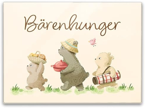 Bären Familie Schneidebrett in 39x28cm Glas mit Spruch Bärenhunger Teddy-Motiv Glas-Schneidebrett in 39x28cm Ideal für Essen mit Familie Freunden Geburtstags