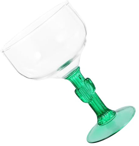 IMIKEYA Cactus Design Wine Goblet 400ml Glass Margarita Cup Green High Footed Drinking Glass for Home Bar Parties
